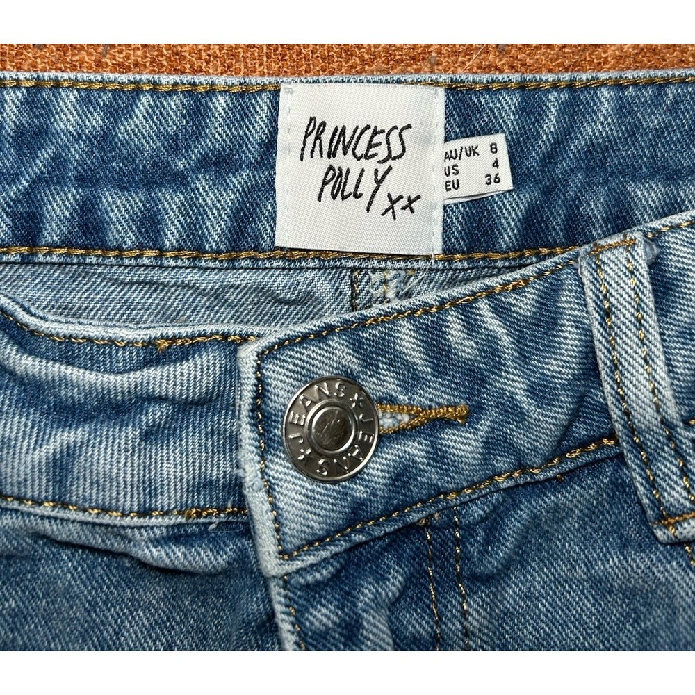 Princess Polly Hayden High Rise Straight Distressed Jeans Size 4 Light Wash Y2K - Picture 5 of 7